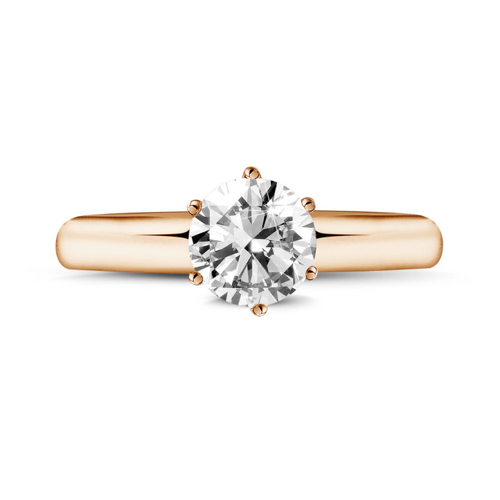 1.50 quilates anillo solitario diamante con 6 uñas en oro rojo