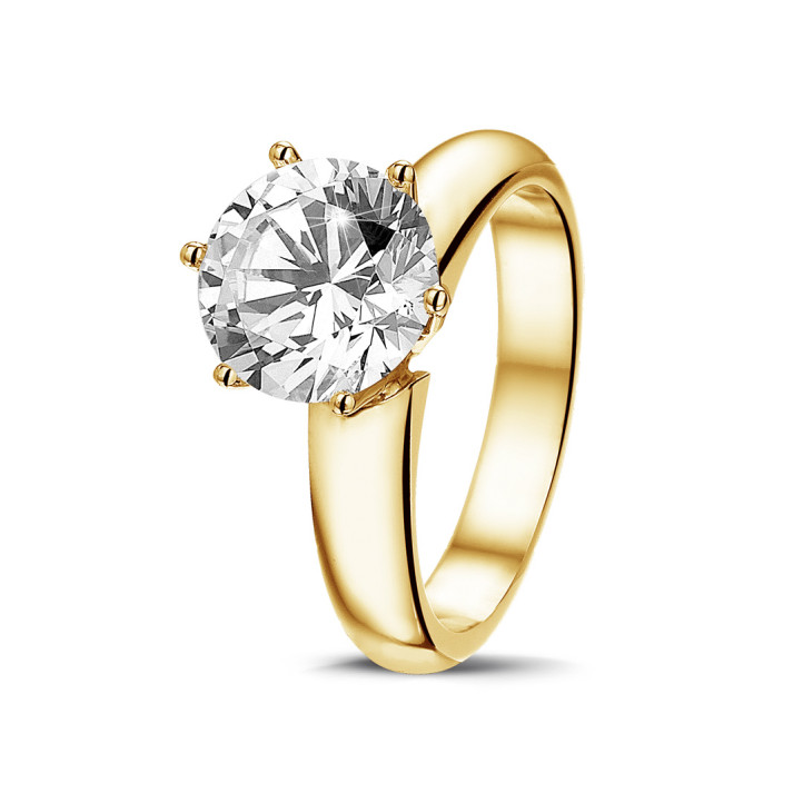 2.50 quilates anillo solitario diamante con 6 uñas en oro amarillo