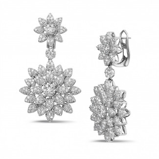 Pendientes diamante - 3.65 quilates pendientes diamantes flor en oro blanco