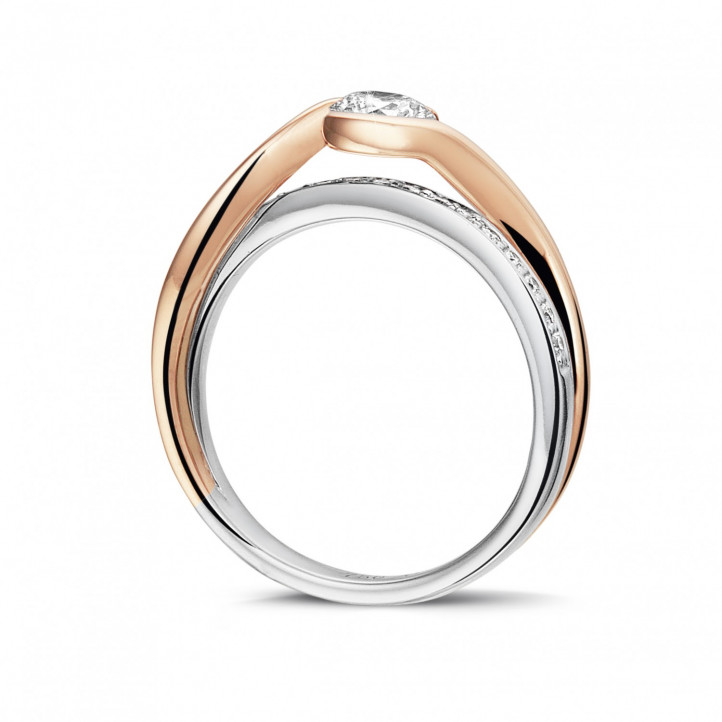 0.50 quilates anillo solitario de diamantes en oro blanco y rojo