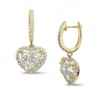 Classics - 1.35 quilates pendientes en forma de corazón con diamantes redondos en oro amarillo
