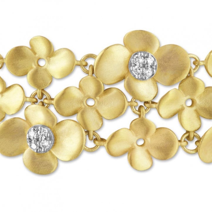 0.75 quilates pulsera diamante diseño flor en oro amarillo