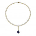21.30 quilates gargantilla degradé de diamantes en oro amarillo con un zafiro en forma de pera
