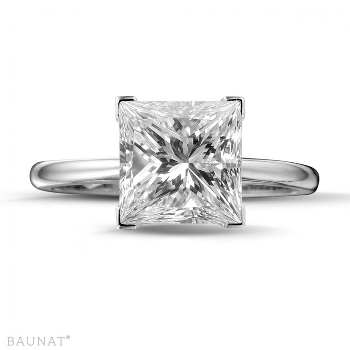 3.00 quilates anillo solitario en oro blanco con diamante talla princesa de calidad excepcional (D-IF-EX-None fluorescencia-GIA certificado)