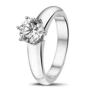 Anillo oro - 1.00 quilates anillo solitario con 6 uñas en oro blanco con diamante redondo de calidad excepcional (D-IF-EX-None fluorescencia-GIA certificado)