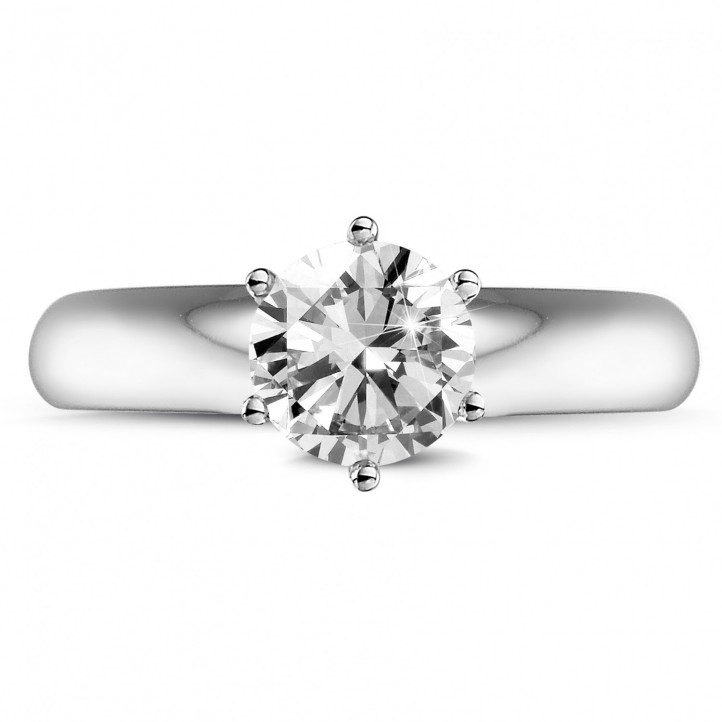1.00 quilates anillo solitario con 6 uñas en oro blanco con diamante redondo de calidad excepcional (D-IF-EX-None fluorescencia-GIA certificado)