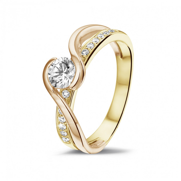 0.50 quilates anillo solitario de diamantes en oro amarillo y rojo