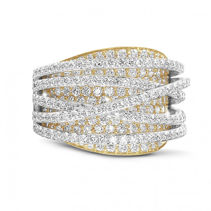 3.50 quilates anillo en oro amarillo y blanco con diamantes redondos