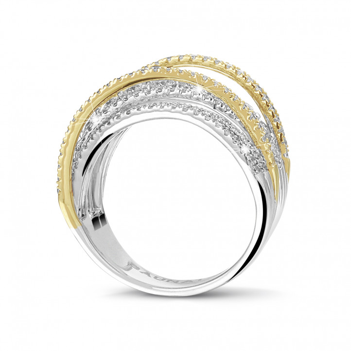1.60 quilates anillo en oro blanco y amarillo con diamantes redondos