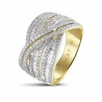 Anillo oro - 1.35 quilates anillo en oro amarillo con diamantes redondos y de talla baguette