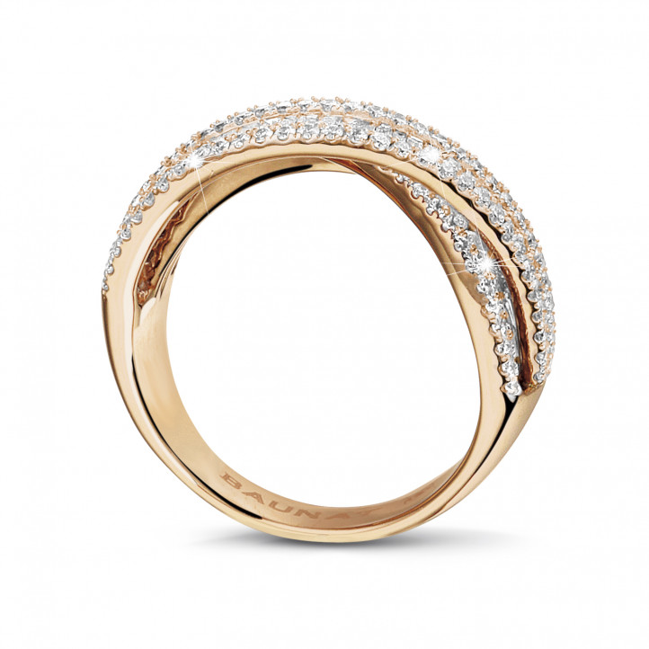 1.35 quilates anillo en oro rojo con diamantes redondos y de talla baguette