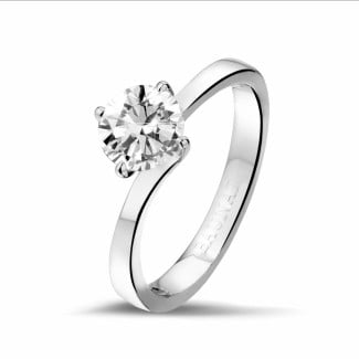 Anillo solitario - 1.00 quilates anillo solitario de oro blanco con diamante redondo de calidad excepcional (D-IF-EX-None fluorescencia-GIA certificado)