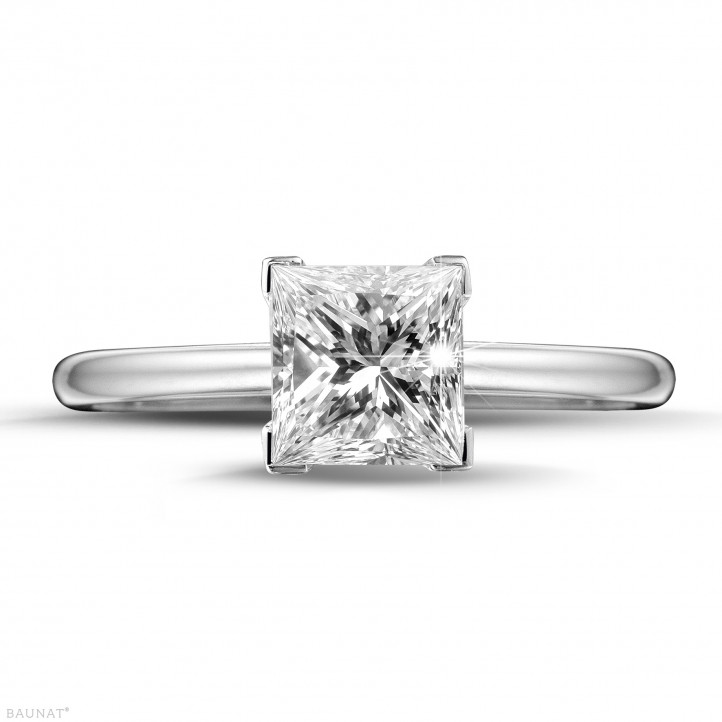 1.50 quilates anillo solitario en oro blanco con diamante talla princesa