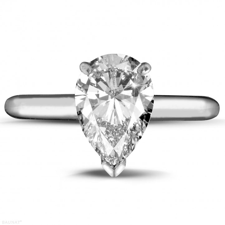 2.00 quilates anillo solitario en oro blanco con diamante en forma de pera
