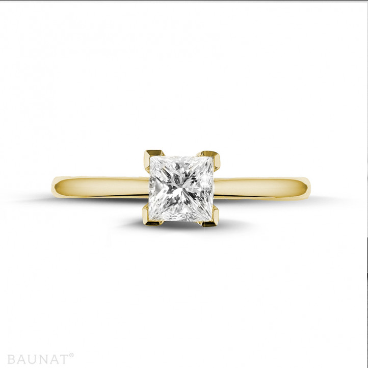 0.75 quilates anillo solitario en oro amarillo con diamante talla princesa