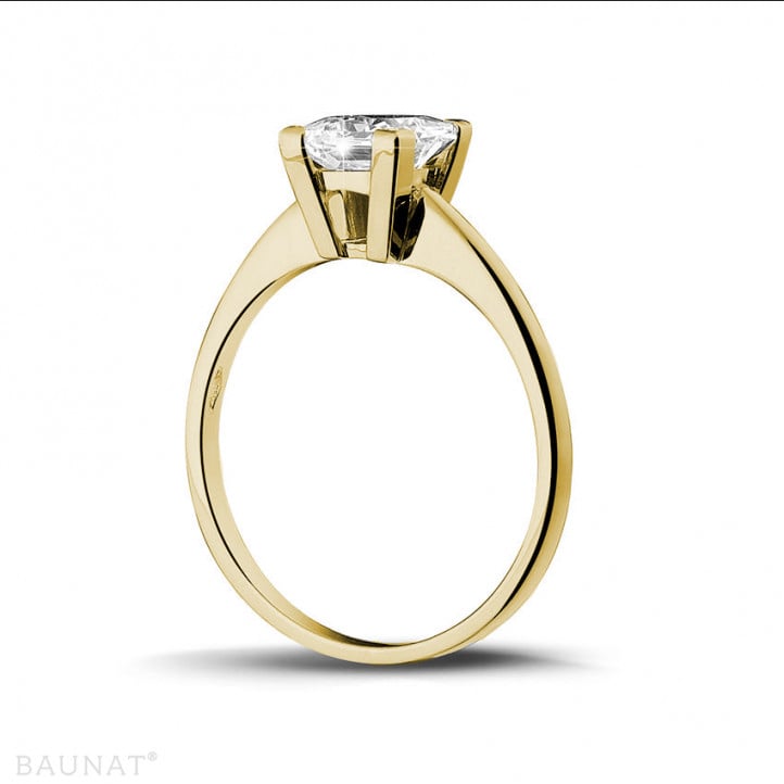 1.50 quilates anillo solitario en oro amarillo con diamante talla princesa