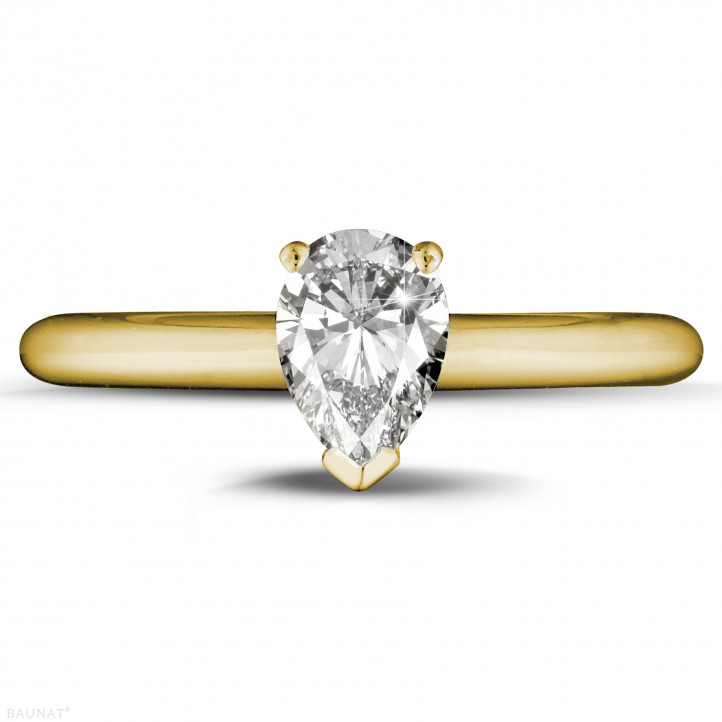 1.00 quilates anillo solitario en oro amarillo con diamante en forma de pera