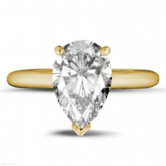 Compromiso - 3.00 quilates anillo solitario en oro amarillo con diamante en forma de pera