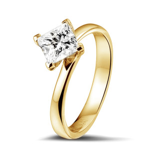 Anillo oro - 1.00 quilates anillo solitario en oro amarillo con diamante talla princesa