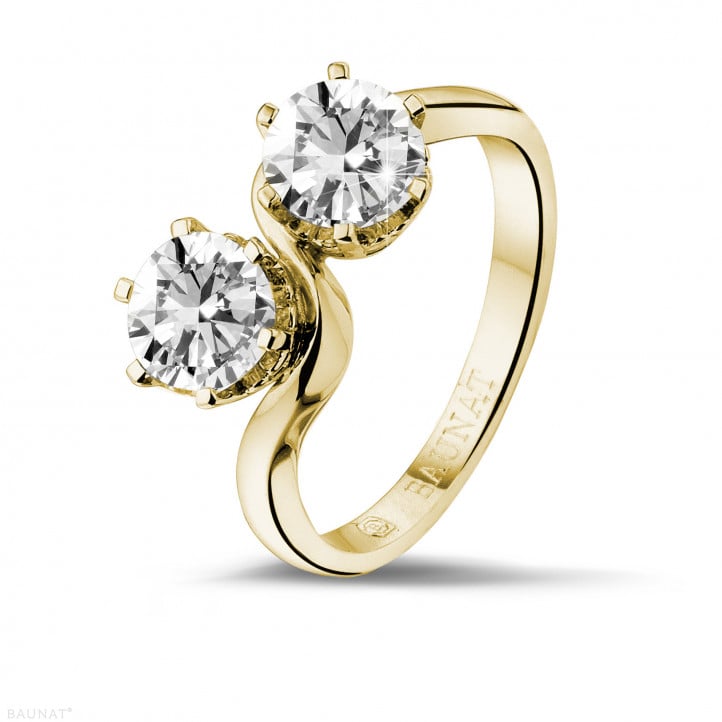 1.50 quilates anillo diamante Toi et Moi en oro amarillo