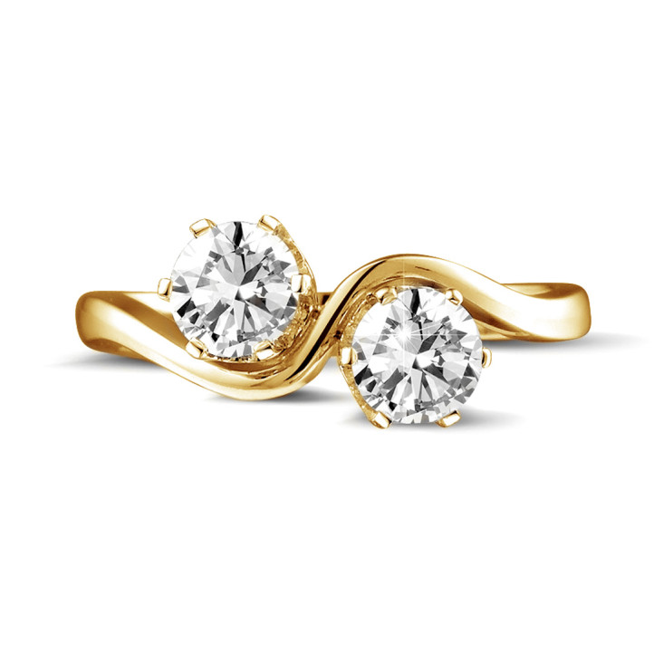 1.00 quilates anillo diamante Toi et Moi en oro amarillo