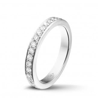 Bague de mariage avec brillant - 0.68 carat alliance (tour complet) en or blanc et diamants