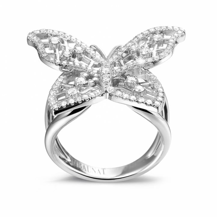 0.75 carat bague papillon design en or blanc et diamants