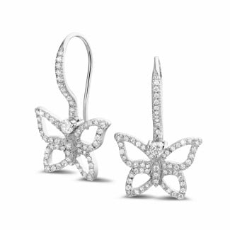 Boucles d'oreilles - 0.70 carat boucles d’oreilles design papillon en platine et diamants