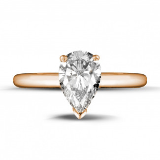 Classics - 1.50 carat bague solitaire en or rouge avec diamant en forme de poire