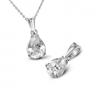 Colliers - 1.00 carat pendentif solitaire en platine avec diamant en forme de poire