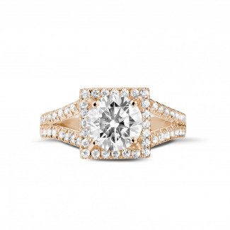 Bagues - 1.50 carats bague diamant solitaire en or rouge avec diamants sur les côtés