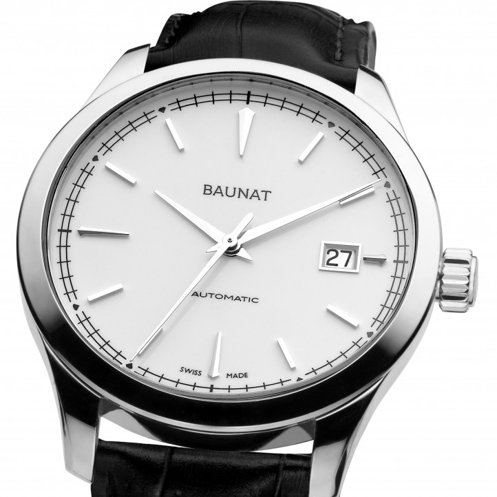 Montre Jura Glacier en or blanc 18 ct bracelet cuir BAUNAT