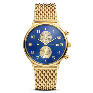 Montres - Vente exclusive du stock BAUNAT (Aucun retour sous 30 jours possible)- Montre Trento en or jaune 18 carats et cadran bleu BAUNAT