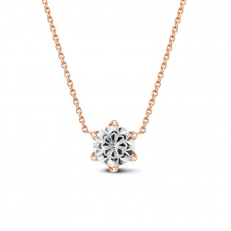 Colliers - 1.00 carat pendentif solitaire en or rouge avec diamant rond