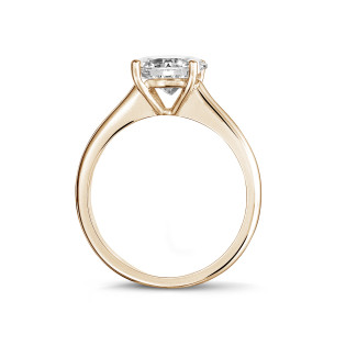 Bagues - 3.00 carats bague solitaire en or rouge avec un diamant rond et quatre griffes