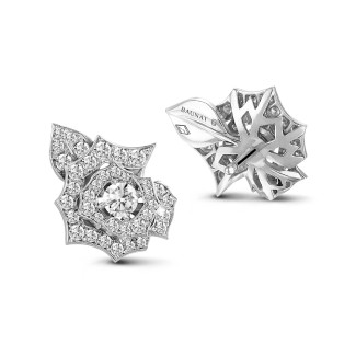 Boucles d'oreilles brillant - Boucles d’oreilles fleur en or blanc avec diamants 0.90 carat