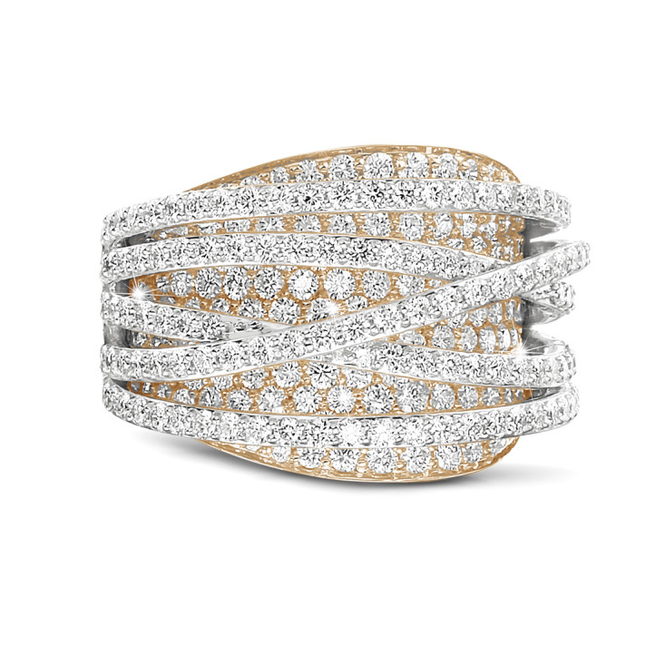 3.50 carat bague en or blanc et or rouge avec diamants ronds
