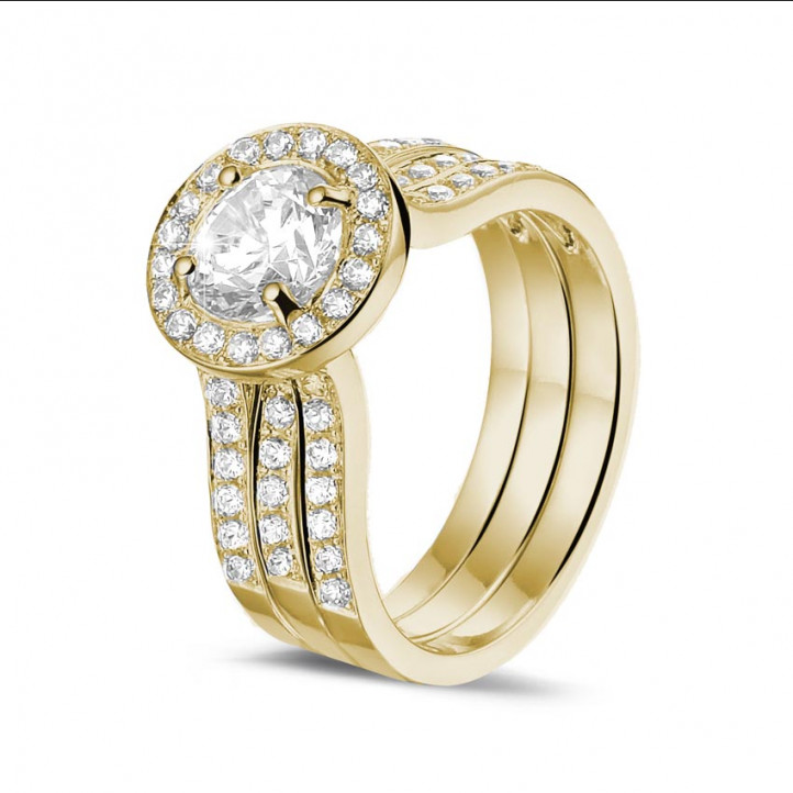 1.00 carats bague solitaire diamant en or jaune avec des diamants sur les côtés
