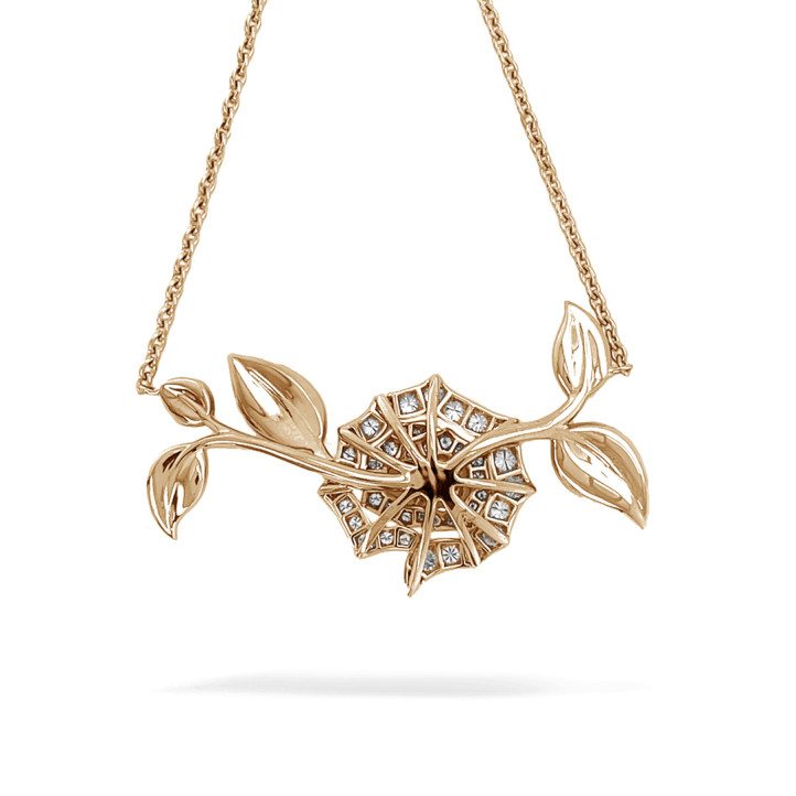 0.35 carats pendentif design fleurs en or rouge avec diamants