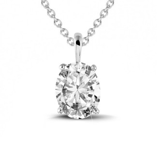 Colliers - 1.00 carat pendentif solitaire en or blanc avec diamant ovale