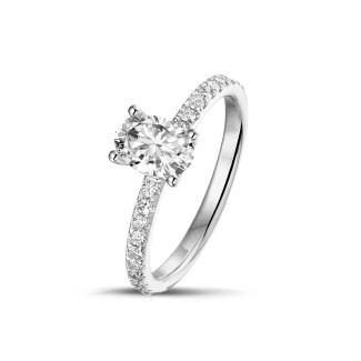 Fiançailles - Bague solitaire 1.00ct or blanc diamant ovale