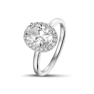 Bagues - Bague solitaire 1.00ct or blanc diamant ovale auréole