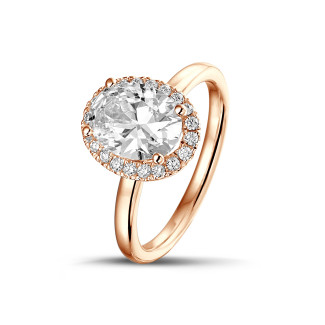 Fiançailles - Bague solitaire 1.00ct or rouge diamant ovale auréole