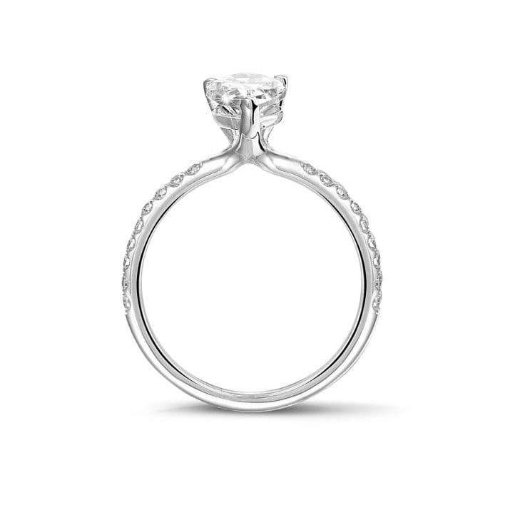 Bague solitaire 1.00ct or blanc avec diamant en forme de poire