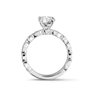 Fiançailles - 1.00 carat bague solitaire combinable en or blanc avec un diamant rond et des diamants déco poire 