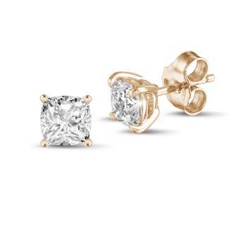 2.00 carats Boucles d'oreilles en or rouge avec diamant coussin solitaire