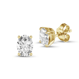 Boucles d'oreilles - 2.00 carats Boucles d'oreilles en or jaune avec diamant oval solitaire