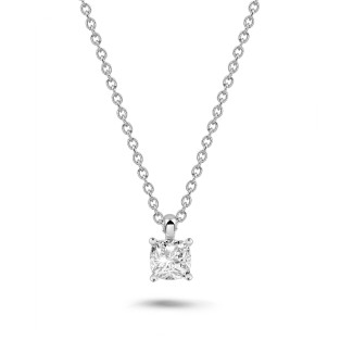 Colliers - 1.00 carat Pendentif solitaire avec diamant de forme coussin en or blanc