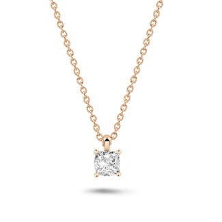 Nouveautés - 1.00 carat Pendentif solitaire avec diamant de forme coussin en or rouge