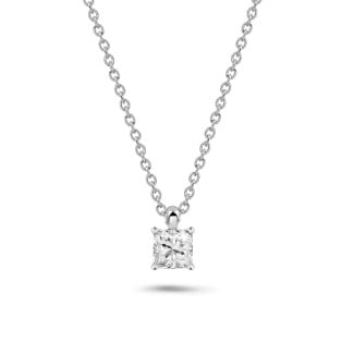 Colliers - 1.00 carat Pendentif solitaire avec diamant princesse en or blanc